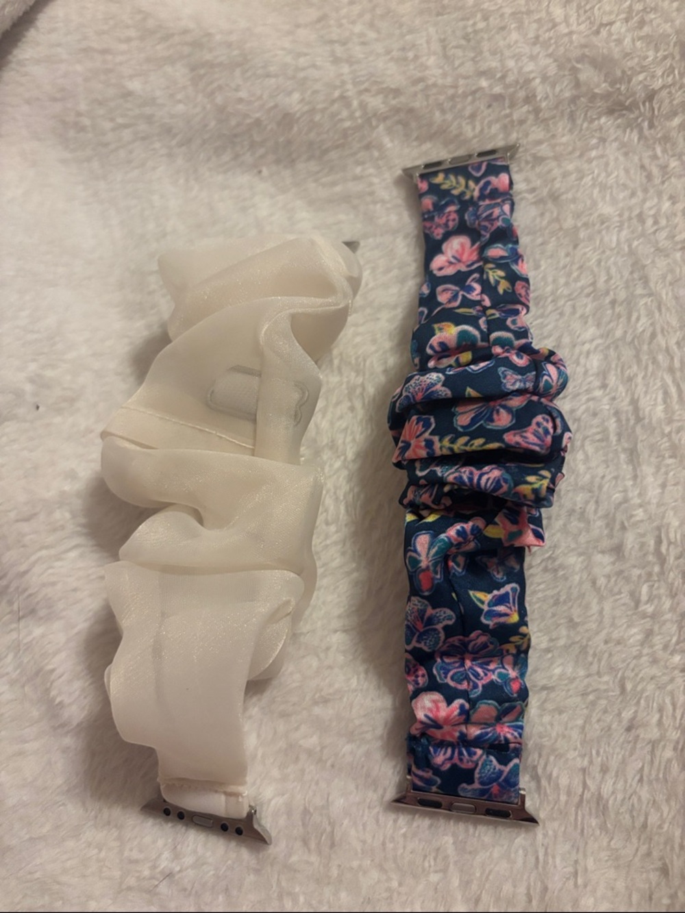 Floral Navy and Sheer White Scrunchie Watch Bands - Women's Accessories